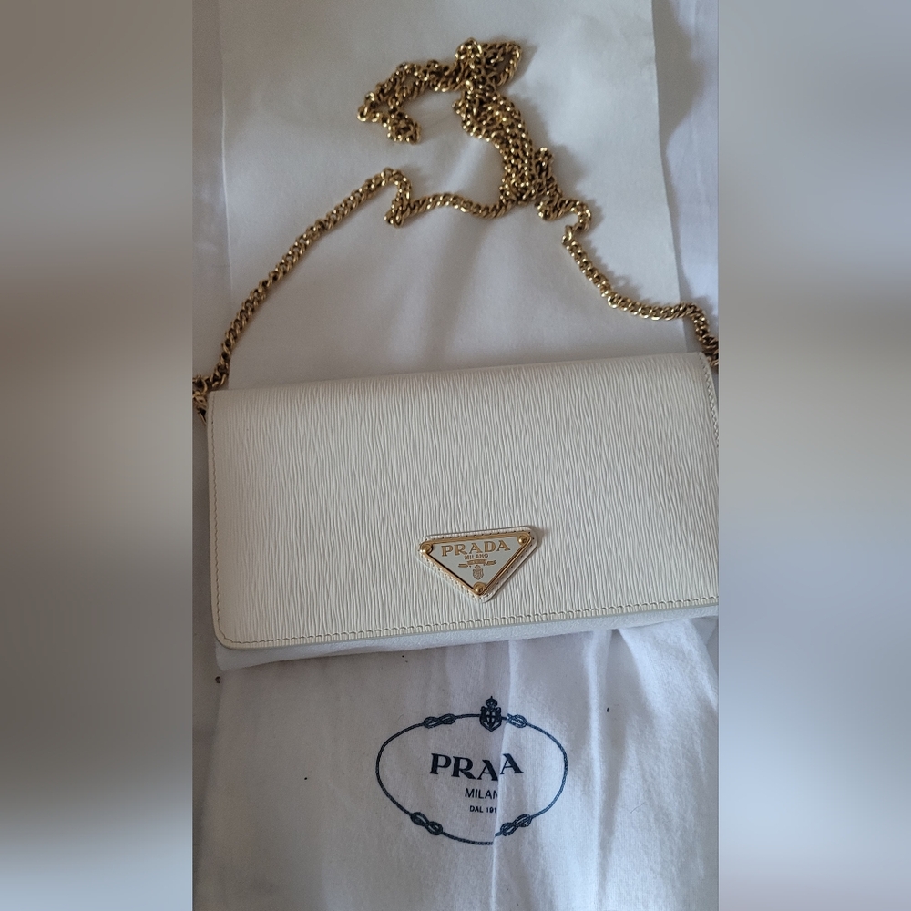 Prada White Crossbody on Chain Bag Gold WOC wallet on chain